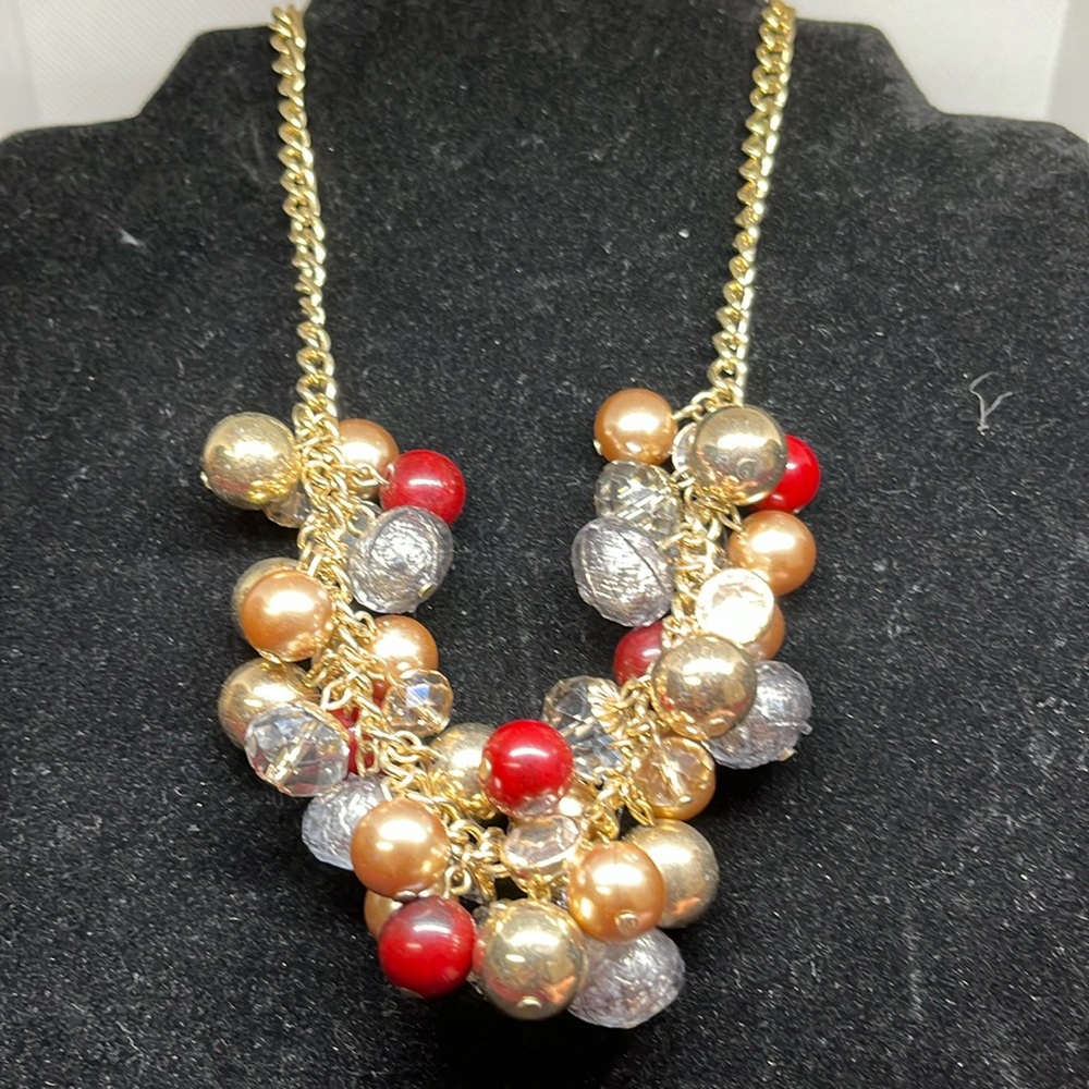 The Limited Red Gold and Silver Toned Cluster Bead Necklace